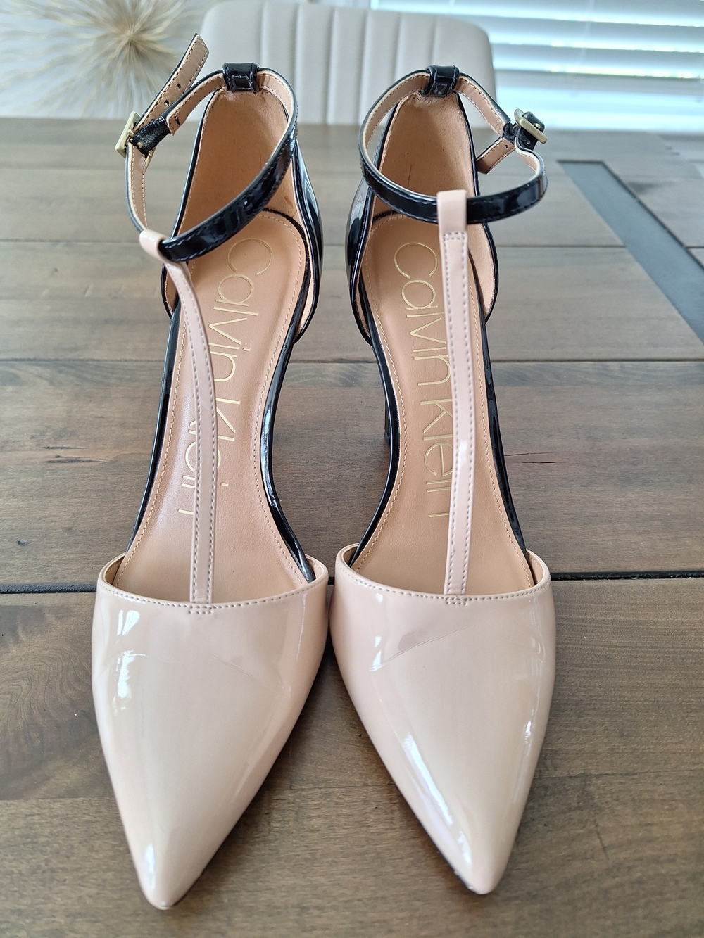 Calvin Klein Women's Nude Pointed-Toe T-Strap Heels